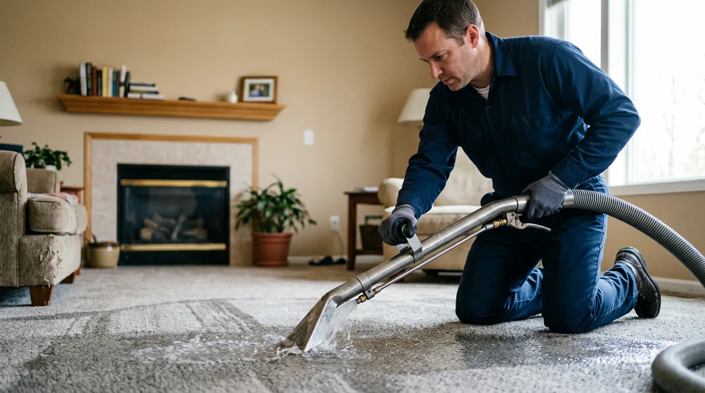 Water damage restoration technician working near Cissna Park, IL
